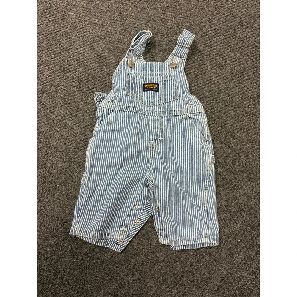 OshKosh B'gosh Vintage Hickory Stripe Vestbak Denim Overalls Blue White Size M